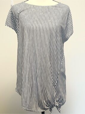 Max‎ Studio Navy & White Striped Knot Hem Tank Top | Workwear